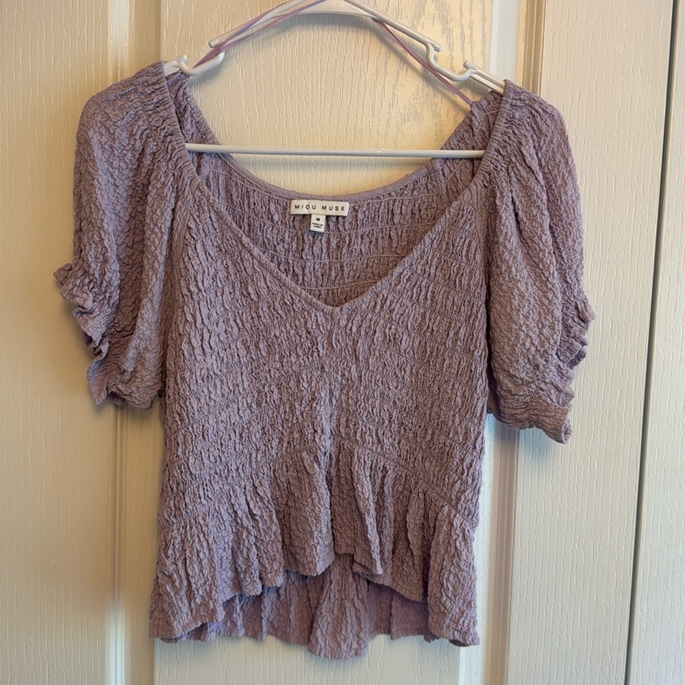 Miou Muse Purple Ruffle Cap Sleeve Top - size M - excellent condition
